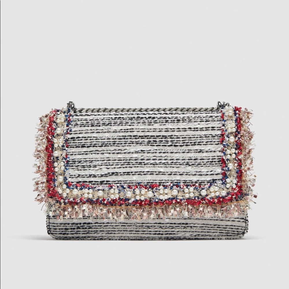 Zara White Fabric Crossbody Clutch